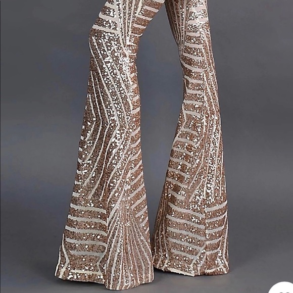 Pants - Glitter High Waist Bell-bottomed Sequins Pants